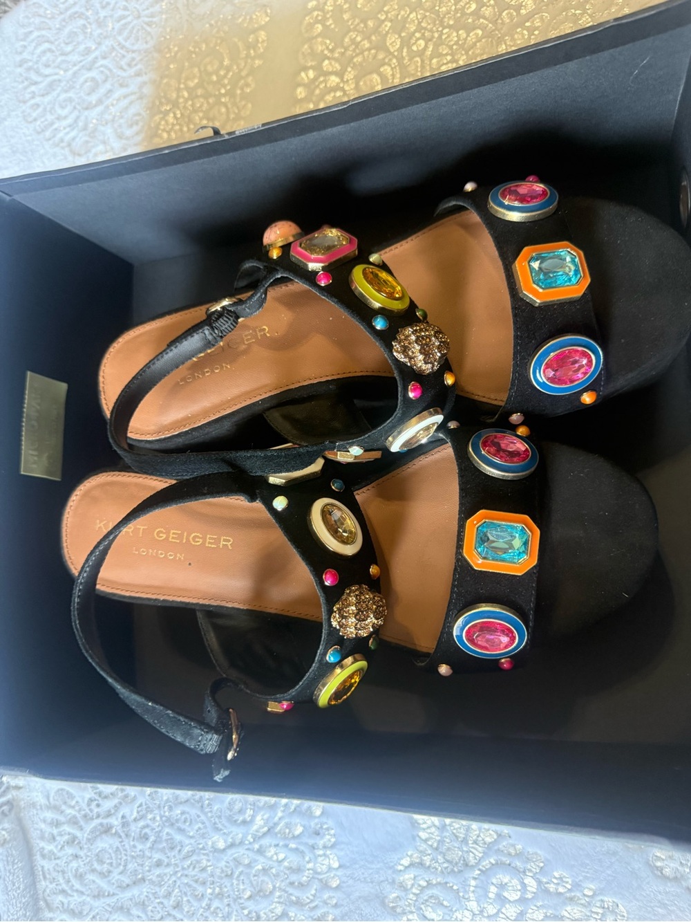 Kurt Geiger Set Black Jeweled Sandals with matching clutch purse set 9.5 - Picture 2 of 11